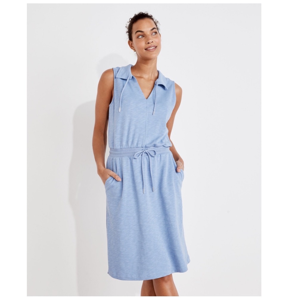 Haven Well Within Womens Blue Sleeveless Cotton Sweatshirt Dress Large Pockets